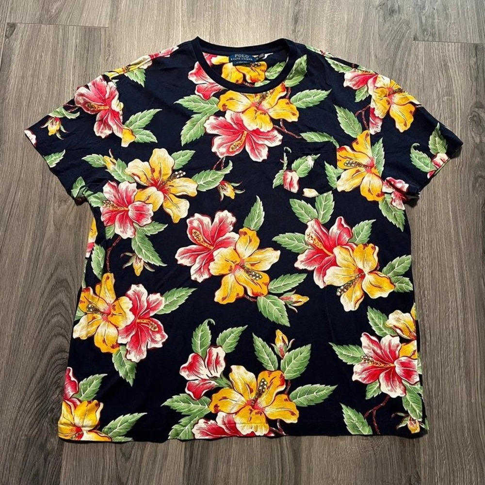 Polo Ralph Lauren Classic Fit XL Tropical Hibiscus Floral Pocket T-Shirt